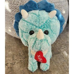 YuMe Triceratops Blue Teal Dinosaur Plush Stuffed Animal Toy XOXO Heart 16"